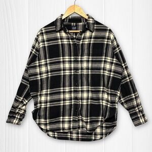 GAP Black‎ White Plaid Long Sleeve Button Down Flannel Oversized Shirt Women's S